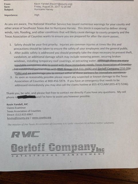 TAC Email to Victoria County, Aug. 25, 2017